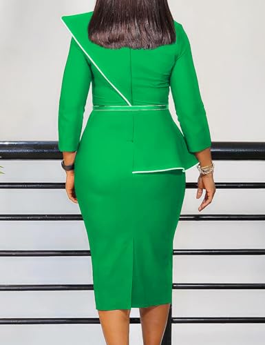 Yuopeid Womens Elegant Crew Neck High Waist Bodycon Dresses 3D Floral 3/4 Sleeve Cocktail Evening Pencil Dress with Belt2