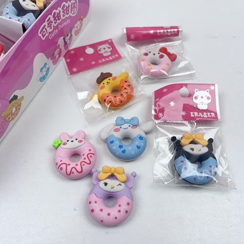 Image of Radiance 12 Pcs Donut Shape Animal Erasers for Kids | Cute Pencil Erasers for Girls & Boys | School Stationery Set | Birthday Return Gifts for Children (Multicolor)