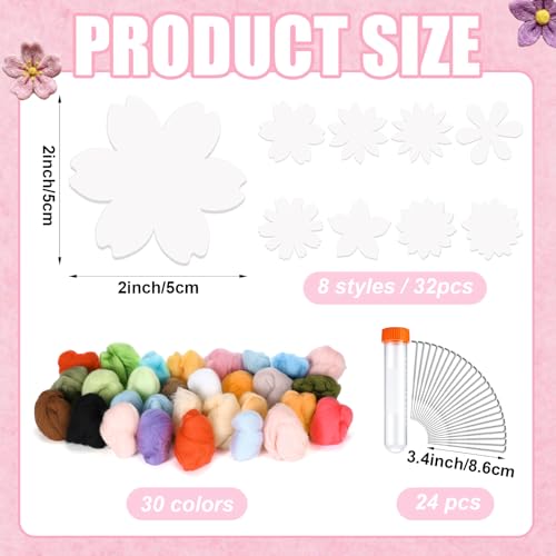 Image of HunnmingRe 32 Set Needle Felting Kits Needle Felting Supplies for Beginner Include Wool Roving Pad and Needles for DIY Home Decoration Art Craft(Flowers)