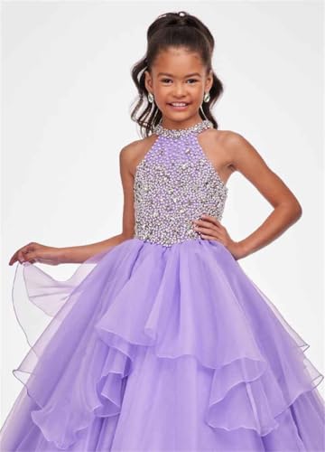 Girls Crystal Miss National Pageant Dresses Beaded Rhinestones Flower Girl Wedding Party 1st Communion Dress4