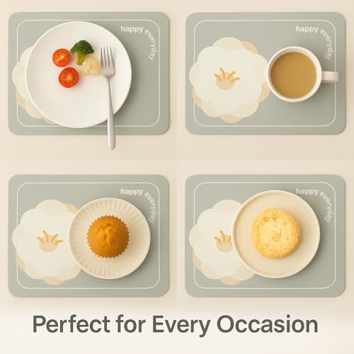 Image of YELONA Leather Dining Table Placemats Set of 4 - Waterproof, Heat Resistant, Anti-Slip, Easy to Clean Table Mats for Dining Table, Kitchen & Home Decor (Cool Grey, 40 x 30 cm)