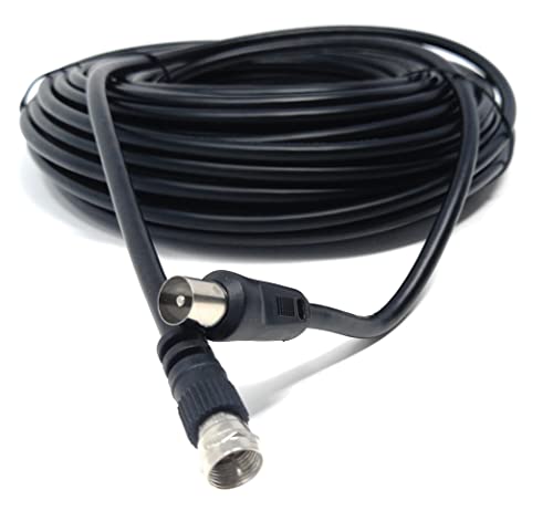 DRUT 20m RF TV Aerial Male to F Type Connector Male Plug Coaxial Coax Cable, Lead, 75 Ohm, 3C-2V 20m Black Nickel Conectors - Image 2