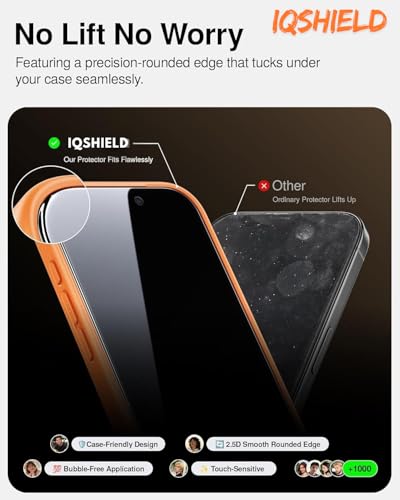 Image of IQShield My-View Privacy Screen Protector Tempered Glass Guard for iPhone 15 Pro, 9H Hardness, 2-Way Anti-Spy, Case Friendly [1 Pack]