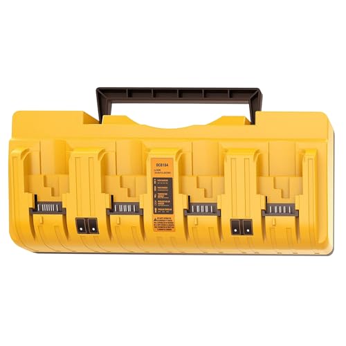 Fast 4-Port Battery Charger, Compatible with De-walt 12V 18V 20V MAX Li-ion Batteries, 3A per Slot, Wall Mount & Handle, LED Indicator