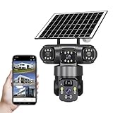 Solar Camera Outdoor Wireless WiFi Three Lens Solar Security Camera 360° Pan & Tilt, No Blind Spots Smart AI Human Detection Tracking Color Night Vision 2-Way Talk Siren Alarm No Cellular Needed