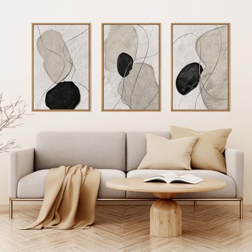 ANHUIB Neutral Abstract Wall Art Canvas,Mordern Geometric Wall Decor Framed,Contemporary