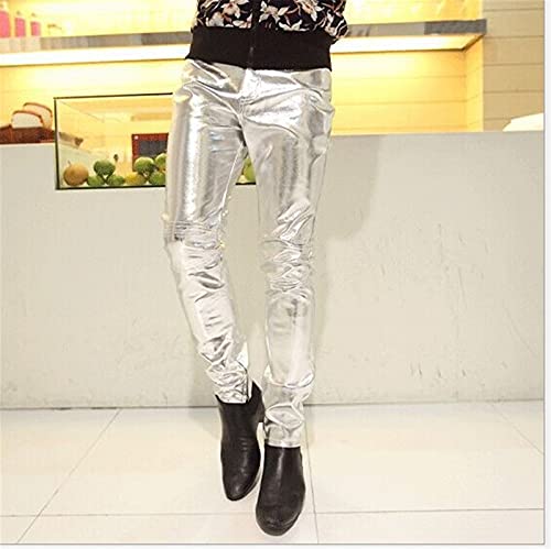 Men's Casual Night Club Metallic Moto Trousers Pu Leather Trousers Skinny Straight Leg Slim Fit Faux Skin Pants2