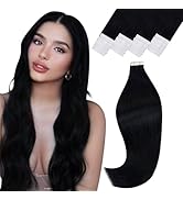 Vivien Black Tape in Hair Extensions Real Human Hair Jet Black Hair Extensions Tape ins Hair Exte...