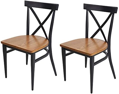DporticusDining Room Chairs Set of 2 Black Metal Dining Chair Stackable Kitchen Chairs W/Solid Wood Seat & Metal Legs Indoor for Room Restaurant Commercial and Outdoors