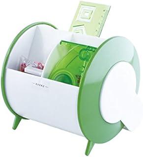 Exerz Desk Organiser with Stationery Set, 90 Degree Rotary Stationery Organiser / Pen Holder / Desk Tidy, Medium Size - Safety Scissors (NOT Sharp), Rulers, Tape Dispenser, Eraser, Clips INCLUDED (EX8986 Green)