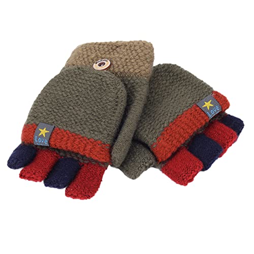 ShiyiUP Unisex Boys Girls Flip Top Gloves Warm Half Finger Stretchy Knit Gloves (grey)