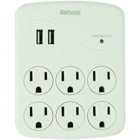 Woods 41079 Surge Protector with 6 Outlets and 2 USB Ports Cover