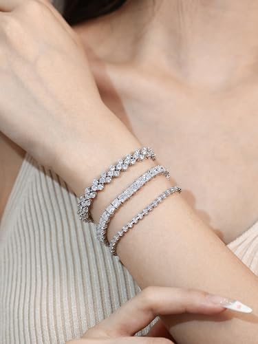 Moissanite Tennis Bracelet 1.44-1.71Carat Moissanite Bracelets for Women Men 925 Sterling Silver 3mm D Color VVS1 Round Cut Lab Created Diamond Tennis Bracelet with GRA Certificate3