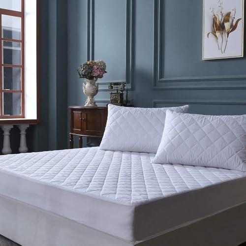 100% Egyptian Cotton Quilted Mattress Protector Single, 200 Thread Count 40CM/16" Extra Deep Skirt Single Bed Fitted Mattress Protectors Cover Not Waterproof 90x190cm