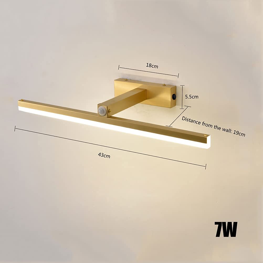 Luz de Espejo de baño con Interruptor y Sensor de Movimiento Luz de gabinete LED Lámpara de Pared de latón Lámpara de Espejo de tocador Luz Neutra 4000K, 16W / 73CM (7W / 33CM) The New