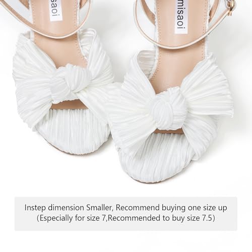 VIMISAOI Women's Bow Knot Heeled Sandals Open Toe High Block Chunky Heels Ankle Buckle Strap Pleated Bride Wedding Party Dress Shoes2