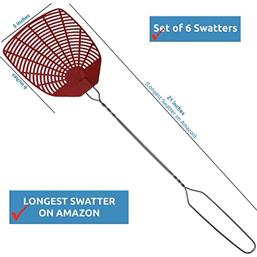 image for W4W Bug & Fly Swatter – Braided Metal Handle 6 Pack Fly Swatters –