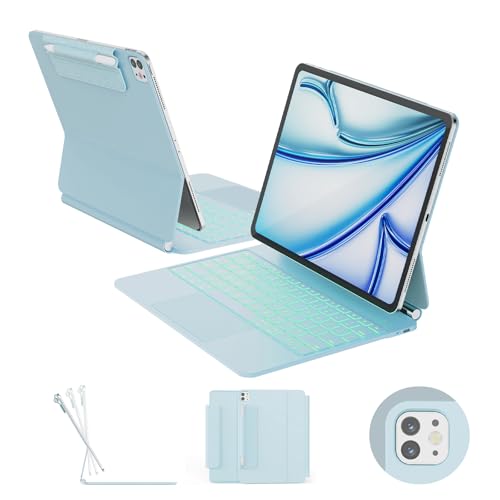 Image of RAYMCRAFT for iPad Air 13-inch Case with Keyboard (M4 /M3 /M2, 2026 /2025 /2024) & iPad Pro 12.9 inch (6th /5th /4th /3rd) Magic Keyboard, 11-Color Backlight, Multi-Touch Trackpad with Safe Pencil Buckle, Blue