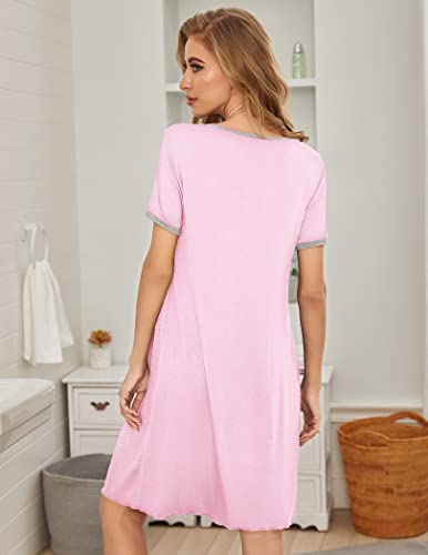 Ekouaer Women's Sleepwear Scoop Neck Nightshirt Short Sleeve Nightgown Misty Rose #TOP3