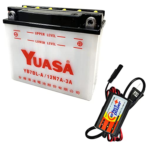 【 台湾 ユアサ YB7BL-A + バッテリー充電器セット 】 台湾 YUASA YB7BL-A + PerfectPower バッテリー充電器 P-POWER AT12 互換 12N7B-3A 開放型 バイクバッテリー充電器 バイク充電器 バイクバッテ