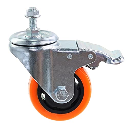 heavy duty stem caster wheels m10-15x25mm dual locking no noise pvc threaded stem caster wheels pack of 4 for workbench dolly furniture 3 inch orange