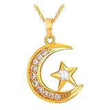 U7 Statement Islamic Jewelry 18K Gold Plated I Love You To The Moon and Back Crescent Moon Star Pendant Necklace