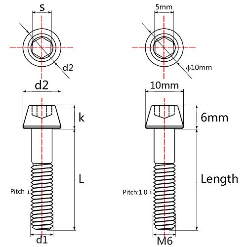 Image of Titanium Ti Bolt M5x9 16 18 20 25 30 35 40 45 50 55 60mm Tapered Head Screws Pack of 4 (M5x60mm, Green)