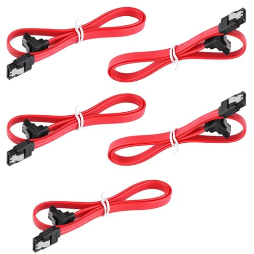 Image of Tobo SATA III Cable • 8-Inch /0.6FT • SATA III 6.0 Gbps • 7pin Female to Downward Right Angle Female Data Cable • with Locking Latch • Support for 2.5'' SSD,3.5''HDD Drive • Red (Pack of 5)