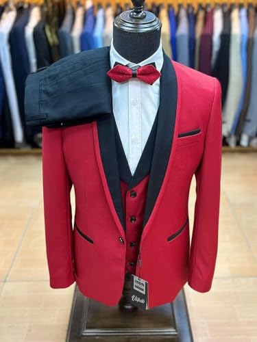 Men's Slim Fit 3 Piece Suit Business Black Lapel Shawl Groom Wedding Prom Tuxedo Suit4