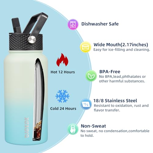 Image of BJPKPK 2 Pack 27oz Insulated Water Bottles with Straw Lids, Stainless Steel