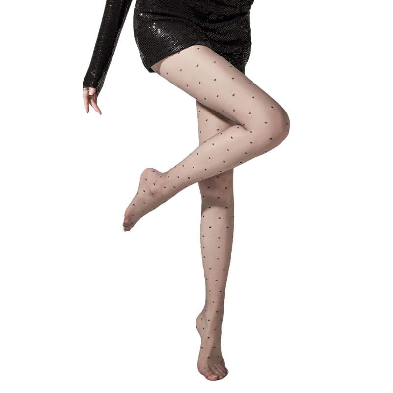 Image of Polka Dot Patterned Black Tights for Women,Women's 15D Sheer Pantyhose,High Waist Ultra Stretchable Footed Tights,Plus Size Stockings