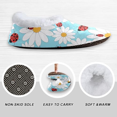 OTVEE Unisex Slipper Daisy and Ladybugs Coral Fleece House Slipper Anti-Skid Indoor Socks House Shoes for Men and Women-XL2