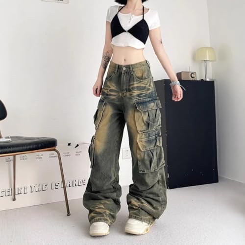 Workwear Denim Men's and Women's Retro Wasteland Color Multi Pocket Loose Hip-hop Wide Leg Hanging Pants3