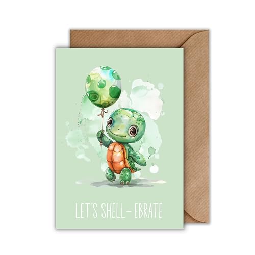 WBdesignz Geburtstagskarte mit Umschlag - Let\'s Shell-erbate Happy Birthday Schildkröte Glückwunschkarte zum Geburtstag (DIN A6) WBdesignz Geburtstagskarte mit Umschlag - Let\'s Shell-erbate Happy Birthday Schildkröte Glückwunschkarte zum Geburtstag (DIN A6)