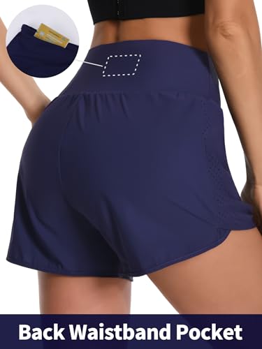 Image of ATTRACO Women's 3 inch High Waisted Swim Board Shorts Pleated Summer Beach Shorts with Pockets