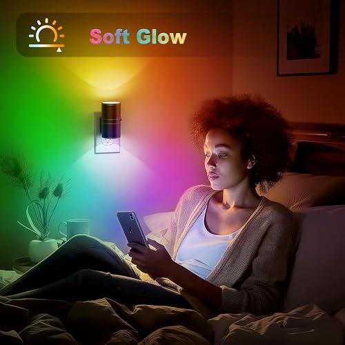 Image of JandCase Color Night Light, LED Night Lights Plug into Wall, Color Changing Nightlight RGB with Light Sensor,Kids Gifts, Halloween, Christmas, Holiday, Hallway Bedroom Kids Room, 2 Pack