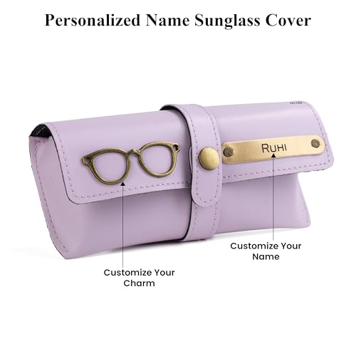 Image of AICA Personalised Name & Charm Leather Sunglass Case Cover for Men & Women | Hard Case Eyewear Cover