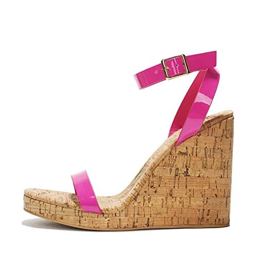 Cape Robbin Danyi Women's Platform Wedges, Round Toe Heeled Sandals With Ankle Strapfor Women - Fuchsia Size 7 #TOP10