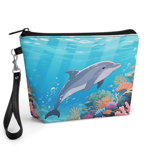 Bolsa de maquillaje con cremallera y estampado de arrecife de coral para mujer
