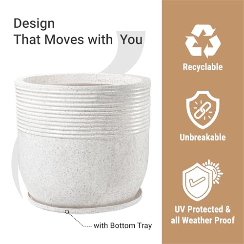 Image of Kuber Industries 2 Pcs Roto Mould German Polymer 20-Inch Extra Large Big Size Flower Pot | Indoor /Outdoor Tree Gamla Planter for Resorts, Hotels, Terrace & Garden | Marble Sunshine - White