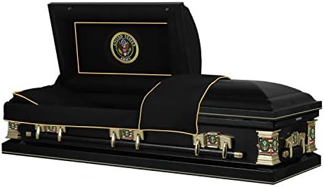 Titan Casket Veteran Select Steel Casket (Army) Handcrafted Funeral Casket - Black with Black, Gold-Lined Interior & Army Head Panel