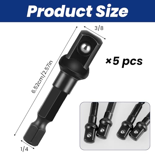 Image of 3 /8 Impact Socket Adapter Set, 5PCS Black Drill Sockets Adapter 1 /4 to 3 /8 Drive Adapters Kit for Impact Driver Automotive DIY Extension Socket Bits Handle Nut Driver and Drills(3 /8 Square Tip)