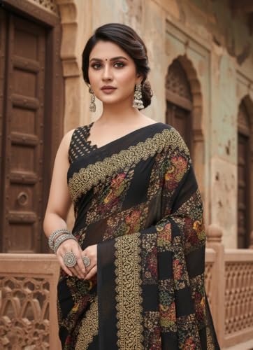 Image of Yashika Women's Georgette Printed Saree with Blouse Piece for Traditional Ethinic Wear Sari