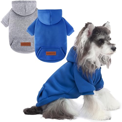 Image of 2 Pack Dog Hoodie Warm Hood Dog Sweater Cold Weather Small Dogs Sweatshirt Comfort Pet Clothes for Small Medium Dogs with Pockets Cats Chihuahua Clothes for Male Female Girl Boy Sporty Daily Wear