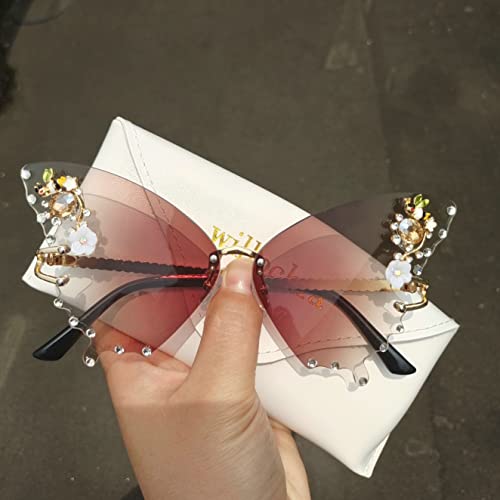 Willochra Women Butterfly Cat Eye Sunglasses - Fashion Shiny Bling Diamond Polygonal Pink Rhinestone Sunglasses2