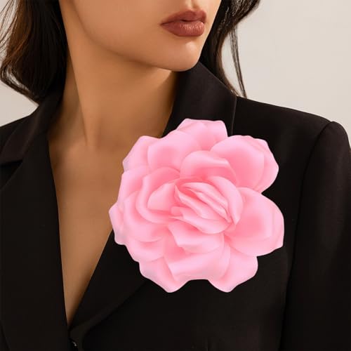 Image of Flower Brooch Pins for Women 5.5in Lapel Pins Large Rose Floral Brooches Dainty Satin Fabric Brooches Rose Flower Hair Clips Wedding Party Dance Clothes Accessories Jewelry