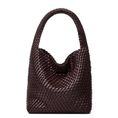 Gewebte Taschen für Damen, Umhängetasche, veganes Leder, mittelgroße Strand-Tragetasche, handgewebte Umhängetasche, Unterarm-Geldbörse, A4 Medium Coffee, Medium