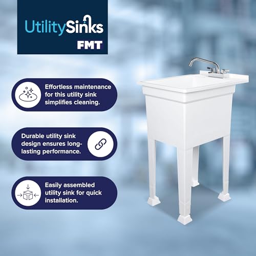 Freestanding Utility Tub Sink with Quick Connect Drain, 18 x 24", White - Portable and Compact Sink with Faucet for Outdoor Kitchen, Laundry Room, Garage, and Basement - Image 4