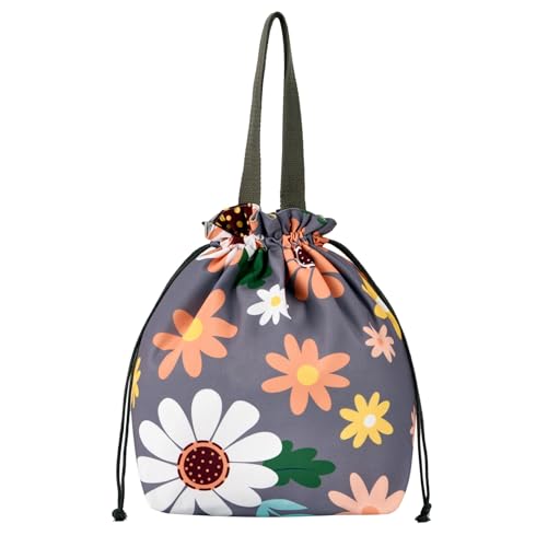 DAROSS Double-Handle Lunch Bag, Insulated Waterproof Reusable Tote for Women/Students, Fits 2 Bento Boxes + Water Bottle - Ideal for School/Office/Picnic (Sunflower)