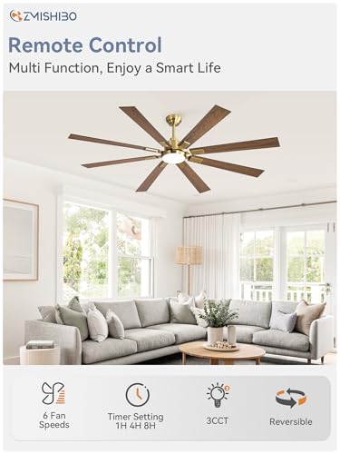 Image of ZMISHIBO 72 inch Black and Gold Ceiling Fans with Lights and Remote, Indoor /Outdoor Ceiling Fan for Patio Living Room, 6 Speed Reversible Quiet DC Motor, 3 CCT, Dual Finish Blades